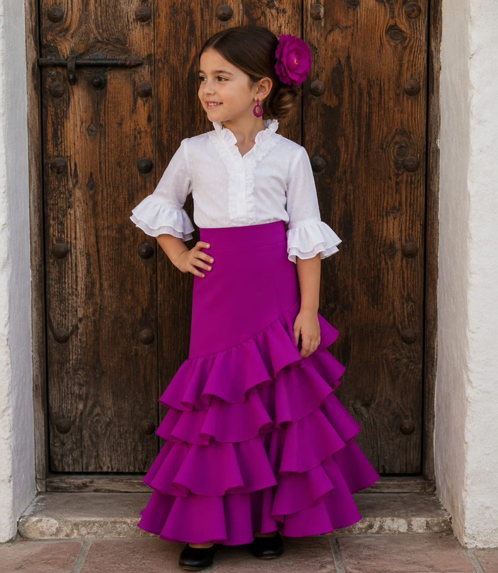 FALDA FLAMENCA PARA NIÑA TEJIDO ELASTICO