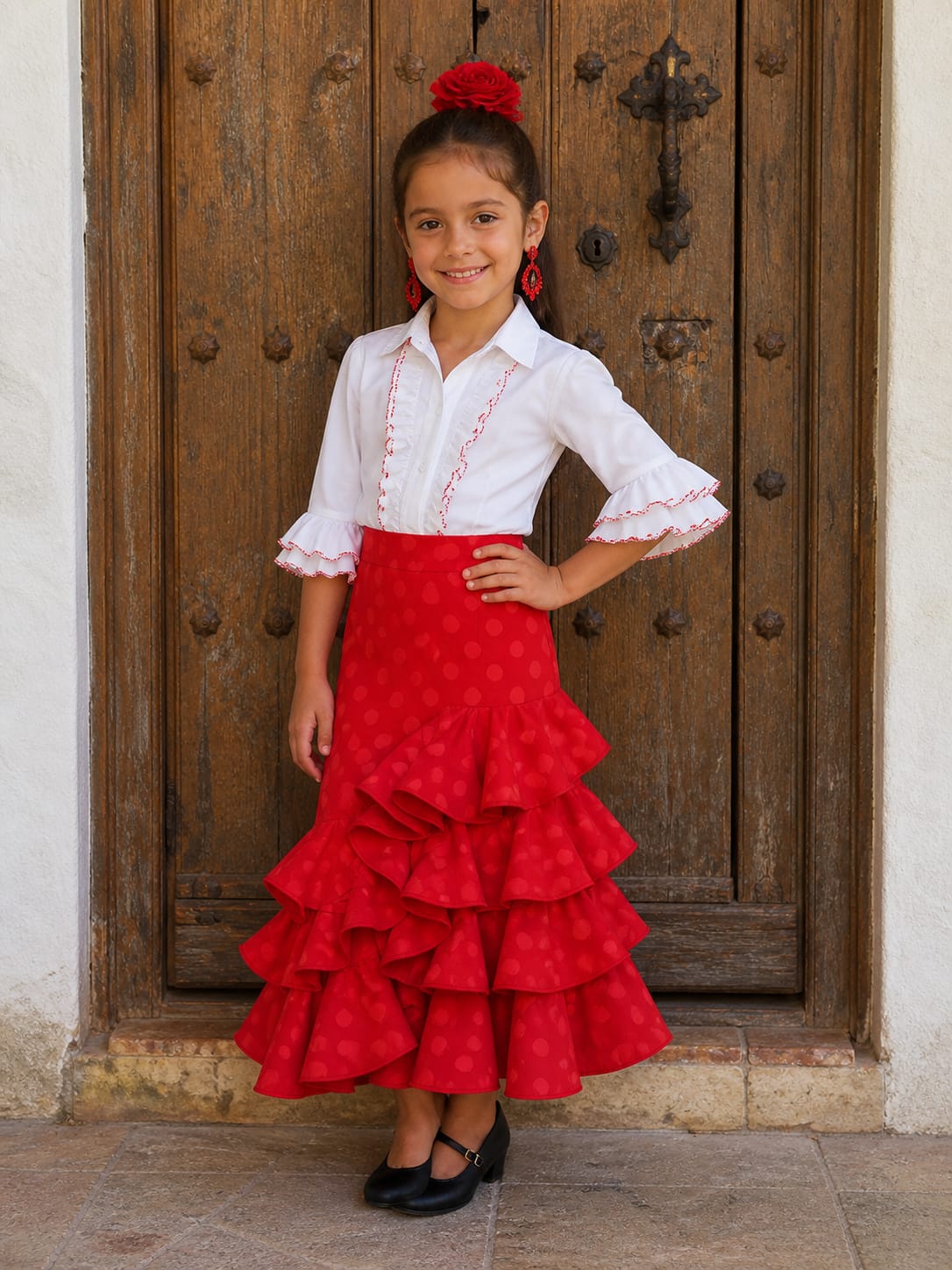 FALDA DE FLAMENCA PARA NIÑA CON LUNARES BROCADOS