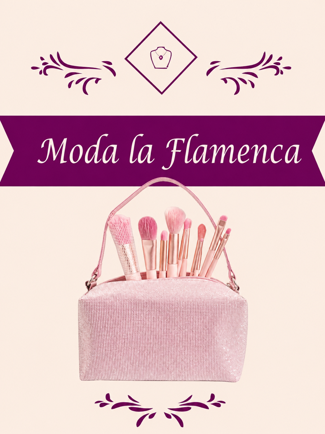 Bolso/neceser- set de 10 brochas (rosa)