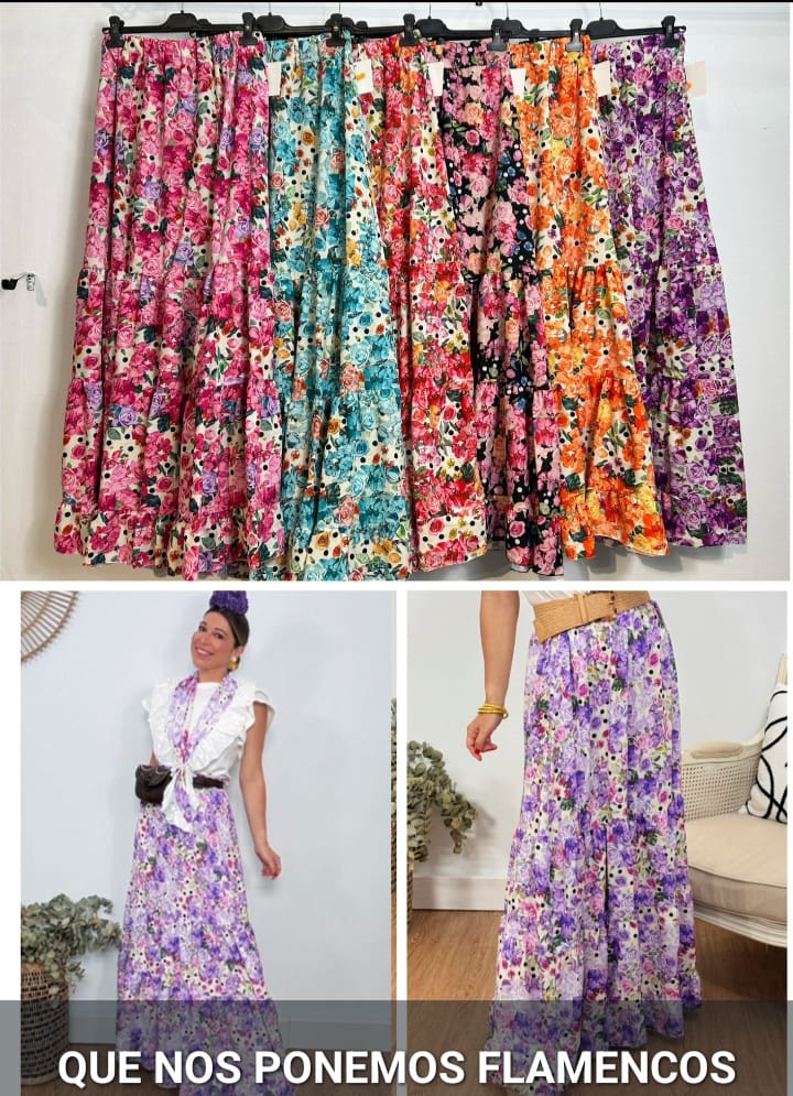 FALDA DE FLAMENCA ESTAMPADA CON FLORES