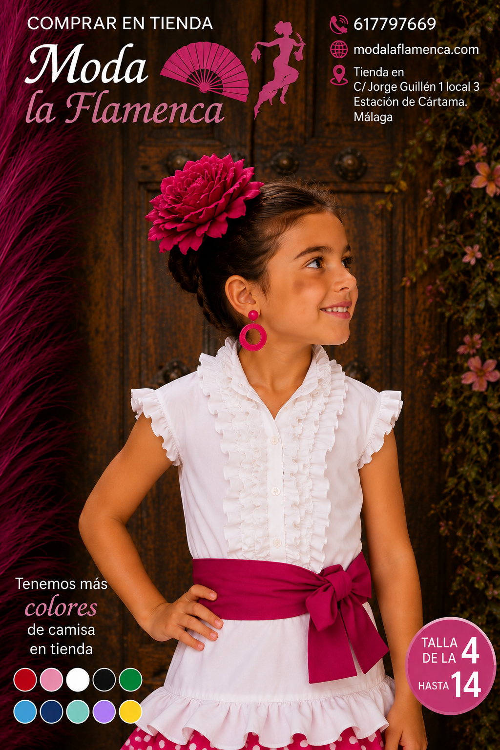 CAMISA DE FLAMENCA CON CHORRERAS PARA NIÑA COLOR BLANCO.