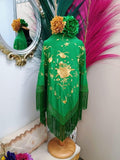 MANTON BORDADO VERDE CON FLORES ORO