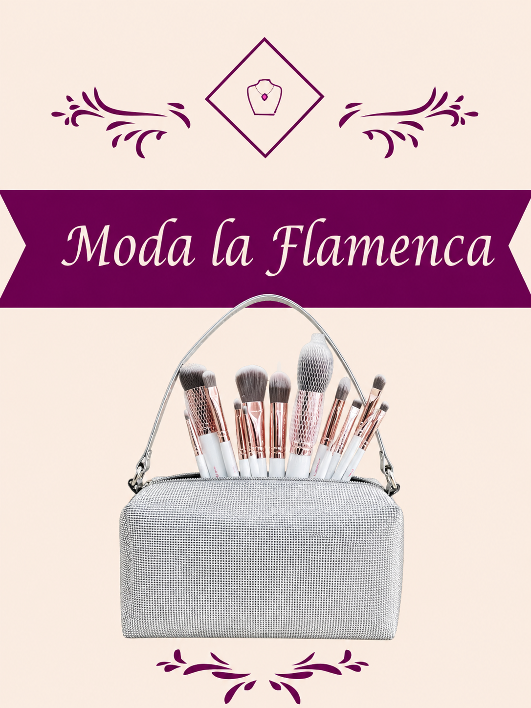 Bolso/neceser- set de 10 brochas (plata)