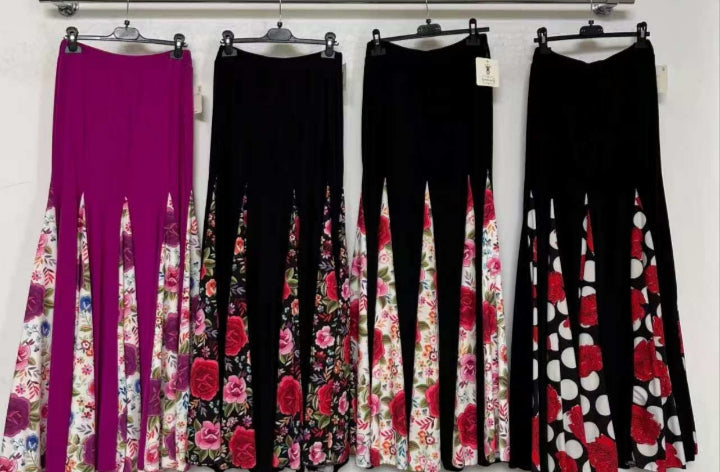 FALDA DE BAILE ESTAMPADA FLORES Y LUNARES