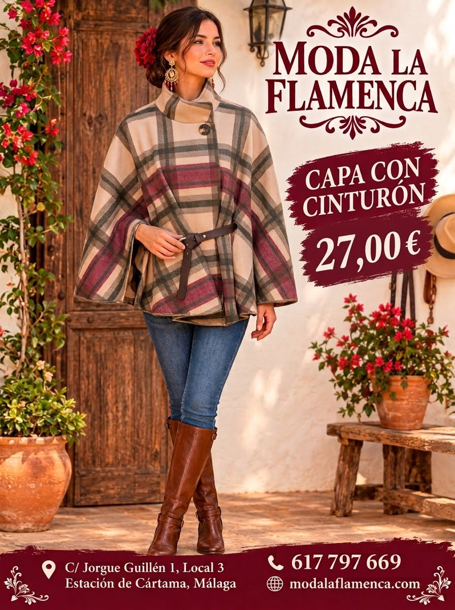 PONCHO DE CUADROS CON CINTURON