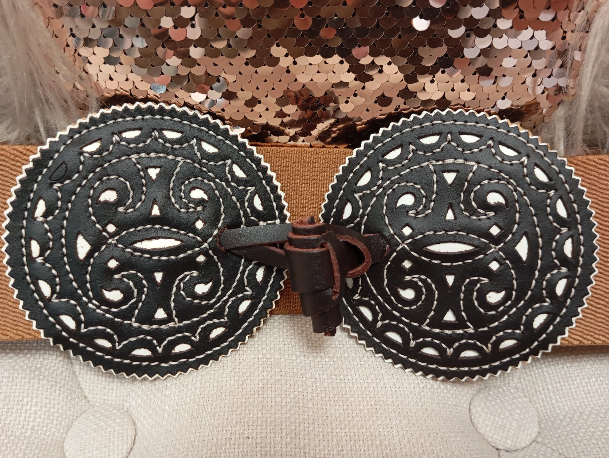 CINTURON ROCIERO ELASTICO DE PIEL CAMEL