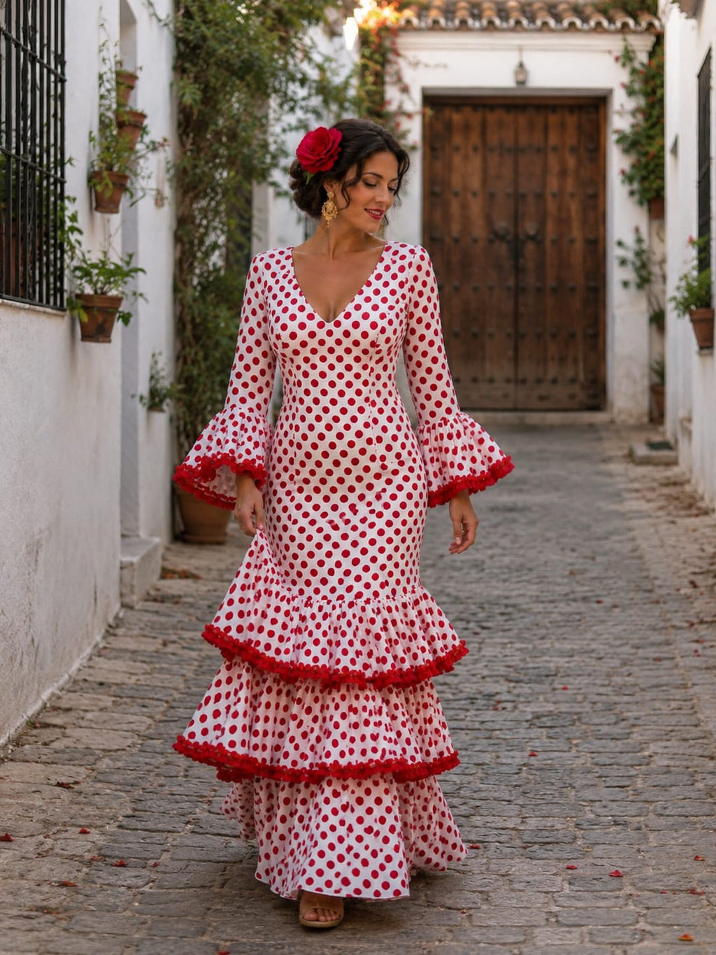 VESTIDO DE FLAMENCA CON LUNARES MODELO LOLA