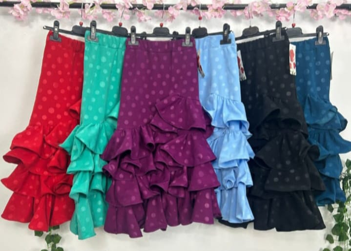 FALDA DE FLAMENCA PARA NIÑA CON LUNARES BROCADOS