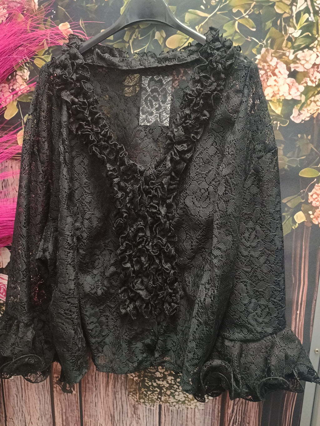 CAMISA ENCAJE ELASTICA COLOR NEGRO