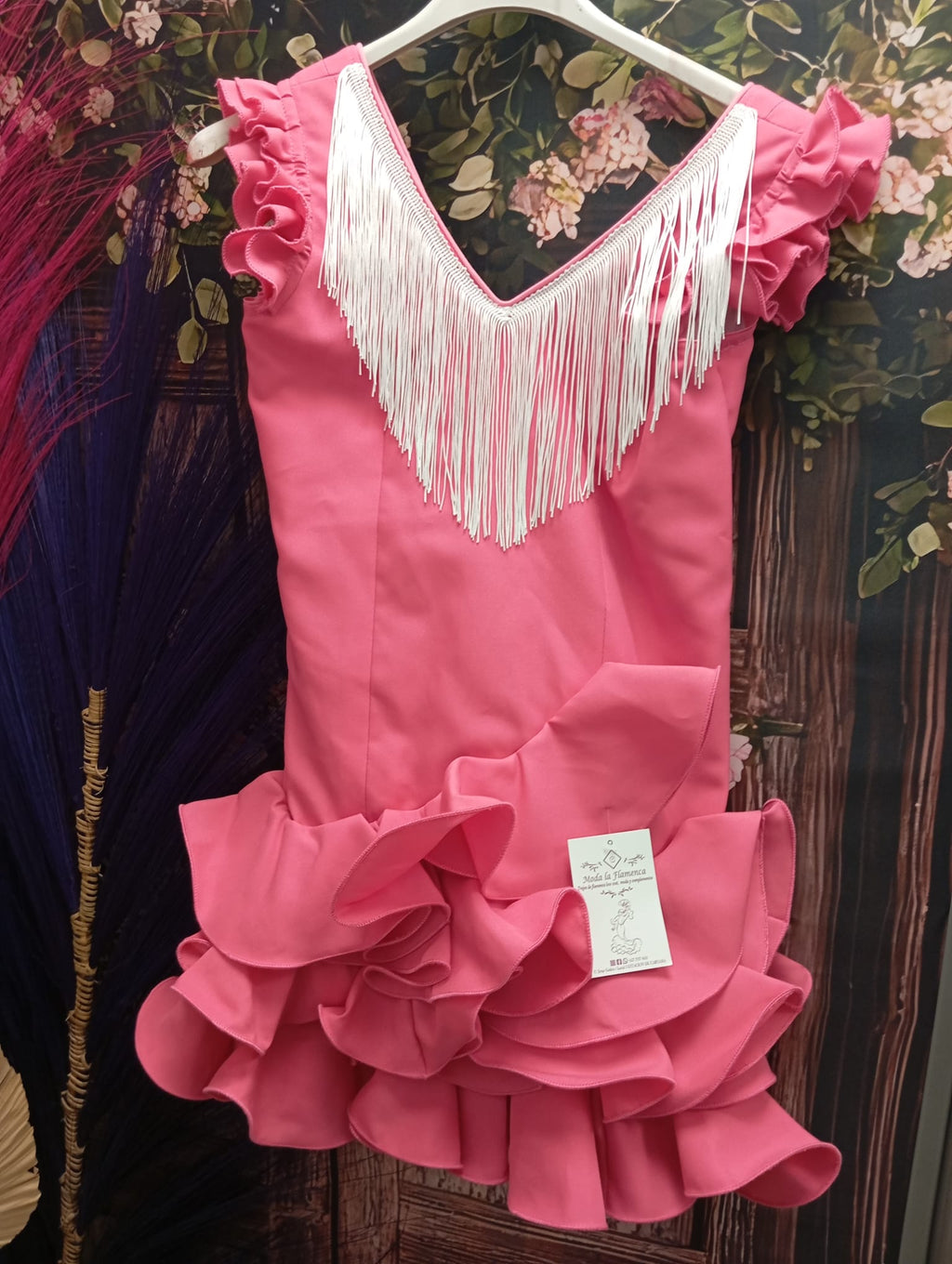 VESTIDO MODELO MARISOL CON FLECOS FUCSIA
