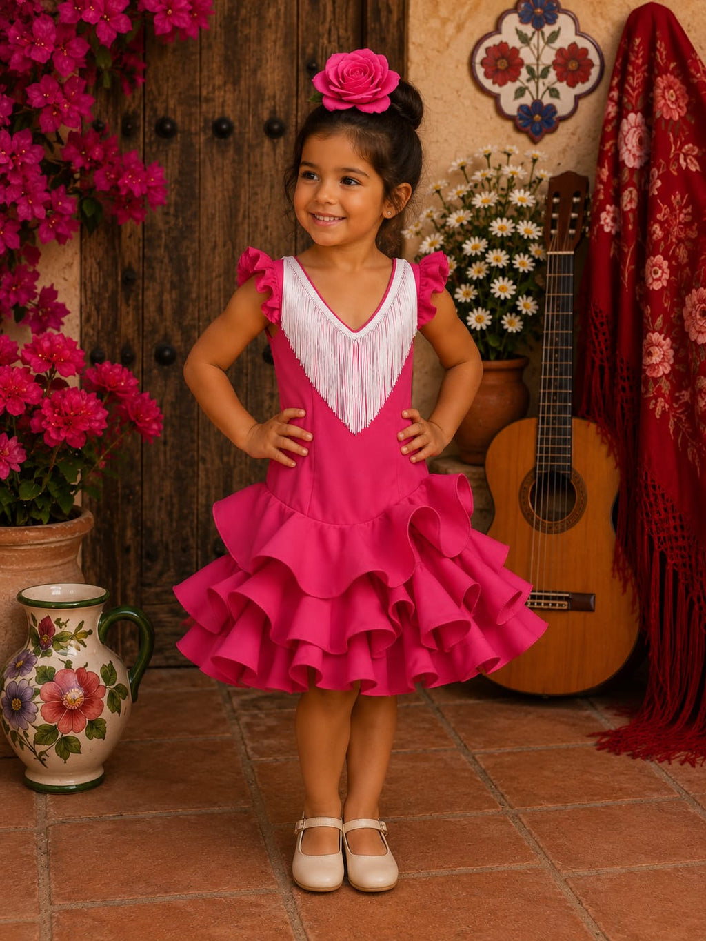 VESTIDO MODELO MARISOL CON FLECOS BUGANVILLA