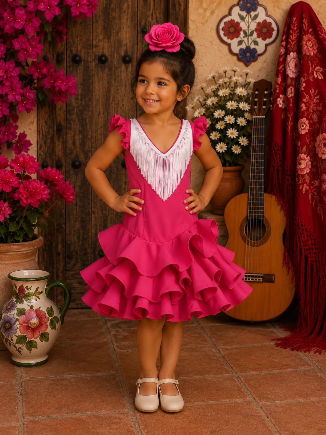 VESTIDO MODELO MARISOL CON FLECOS BUGANVILLA