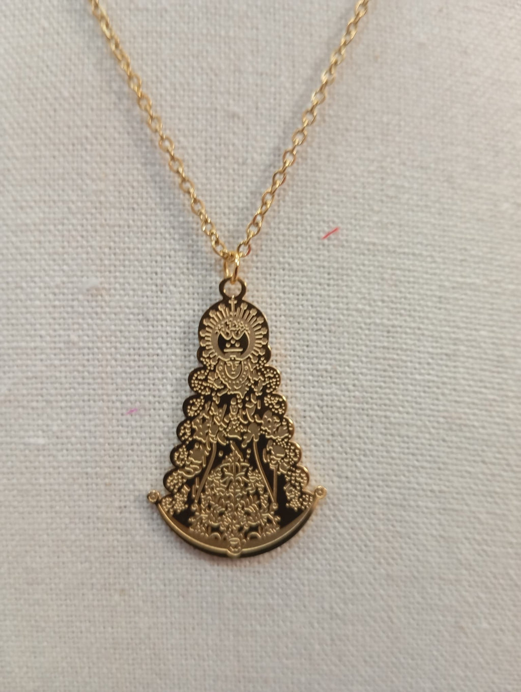 MEDALLA VIRGEN DEL ROCIO Y CADENA EN ACERO GRABADO A LASER