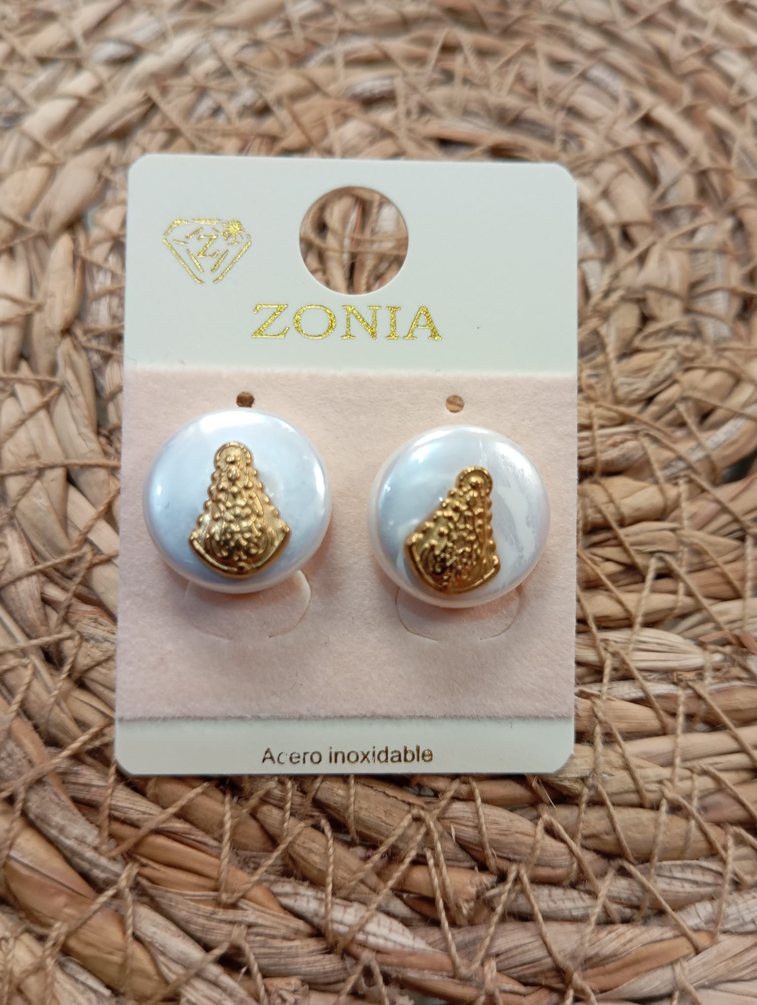 PENDIENTES VIRGEN DEL ROCIO EN NACAR Y ACERO