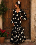 VESTIDO DE FLAMENCA LUNAR DE GALLETA NEGRO CON LUNAR BLANCO
