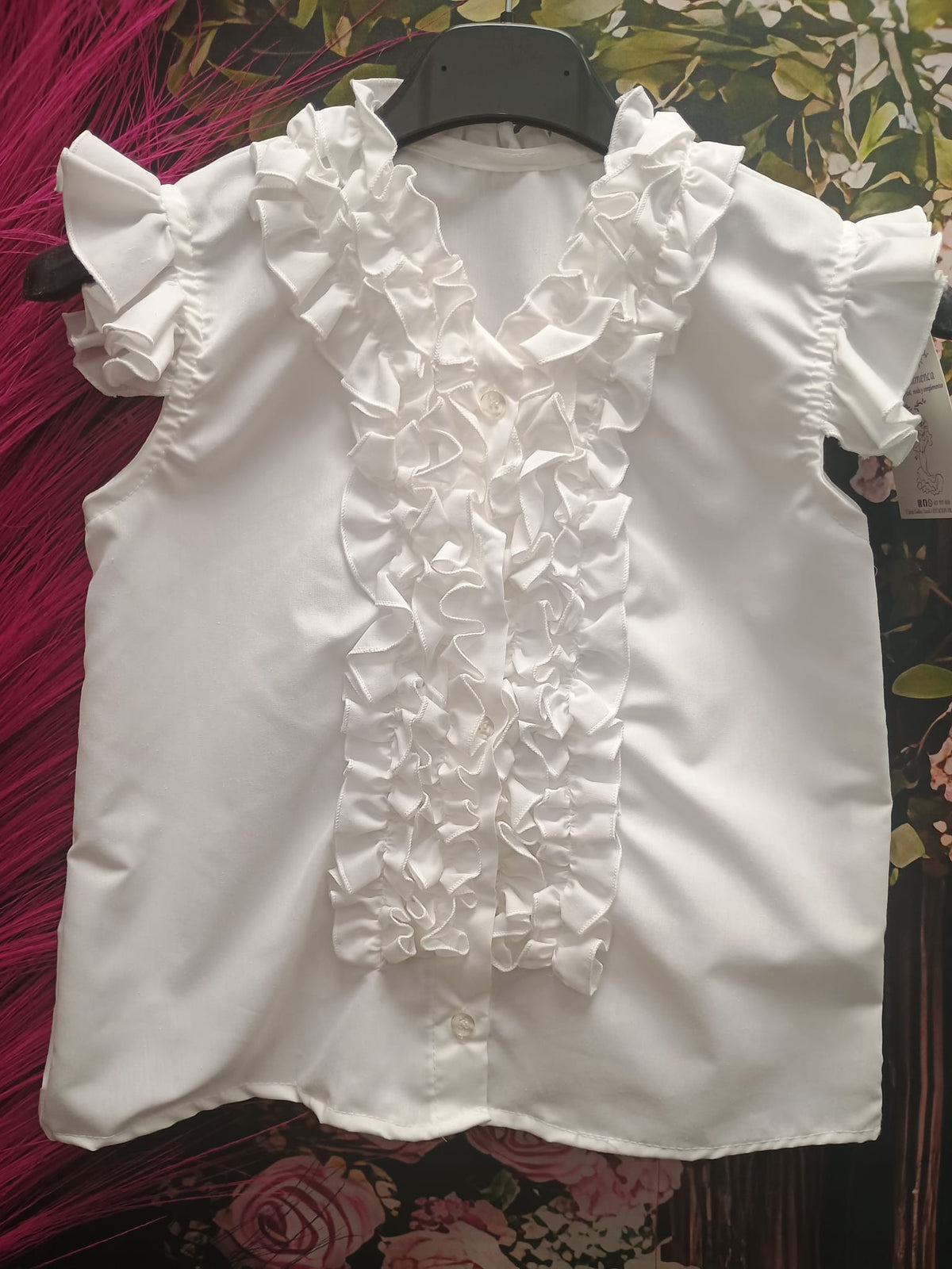 CAMISA DE FLAMENCA CON CHORRERAS PARA NIÑA COLOR BLANCO.