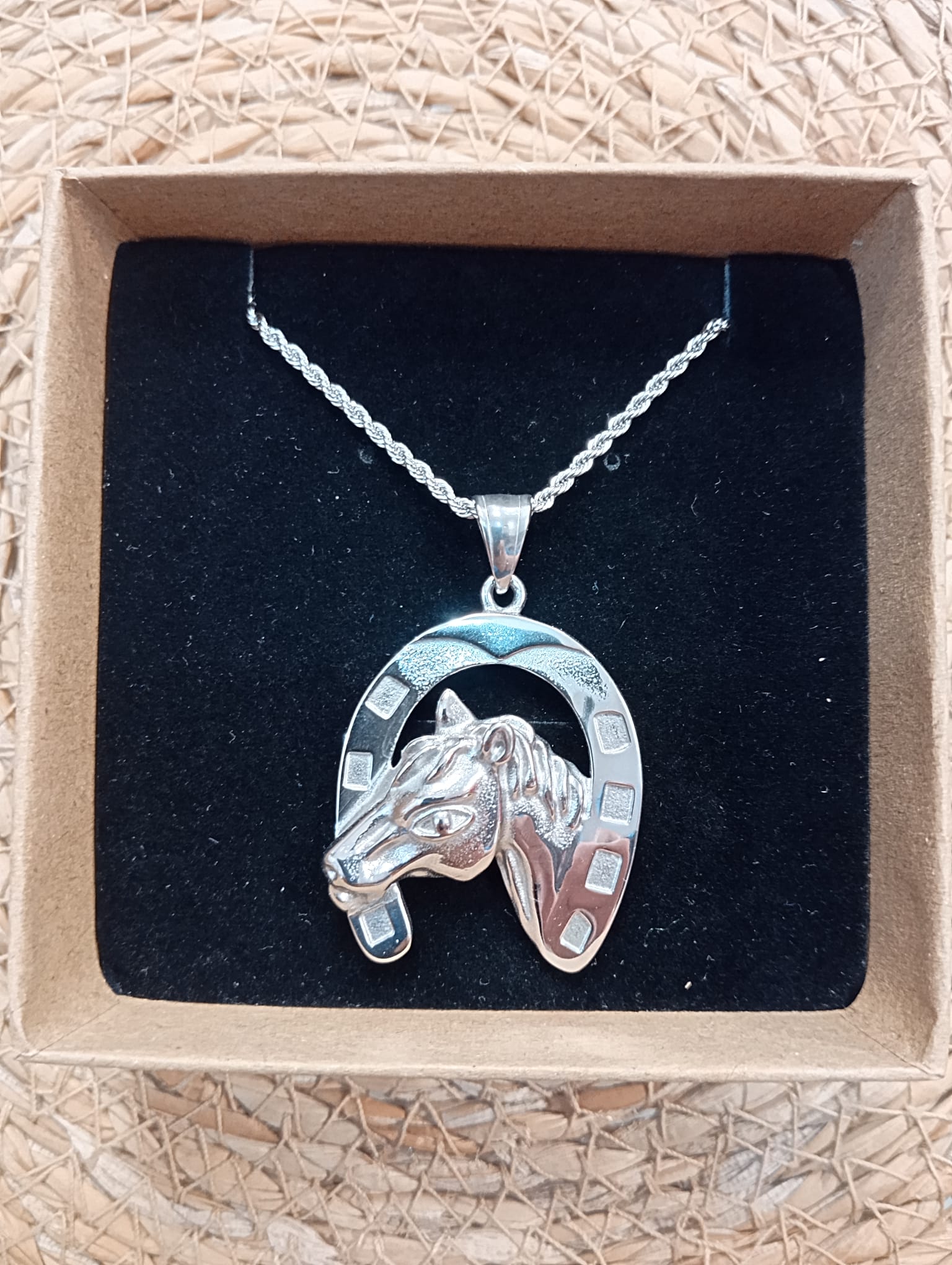 MEDALLA HERRADURA CON CORDON EN ACERO