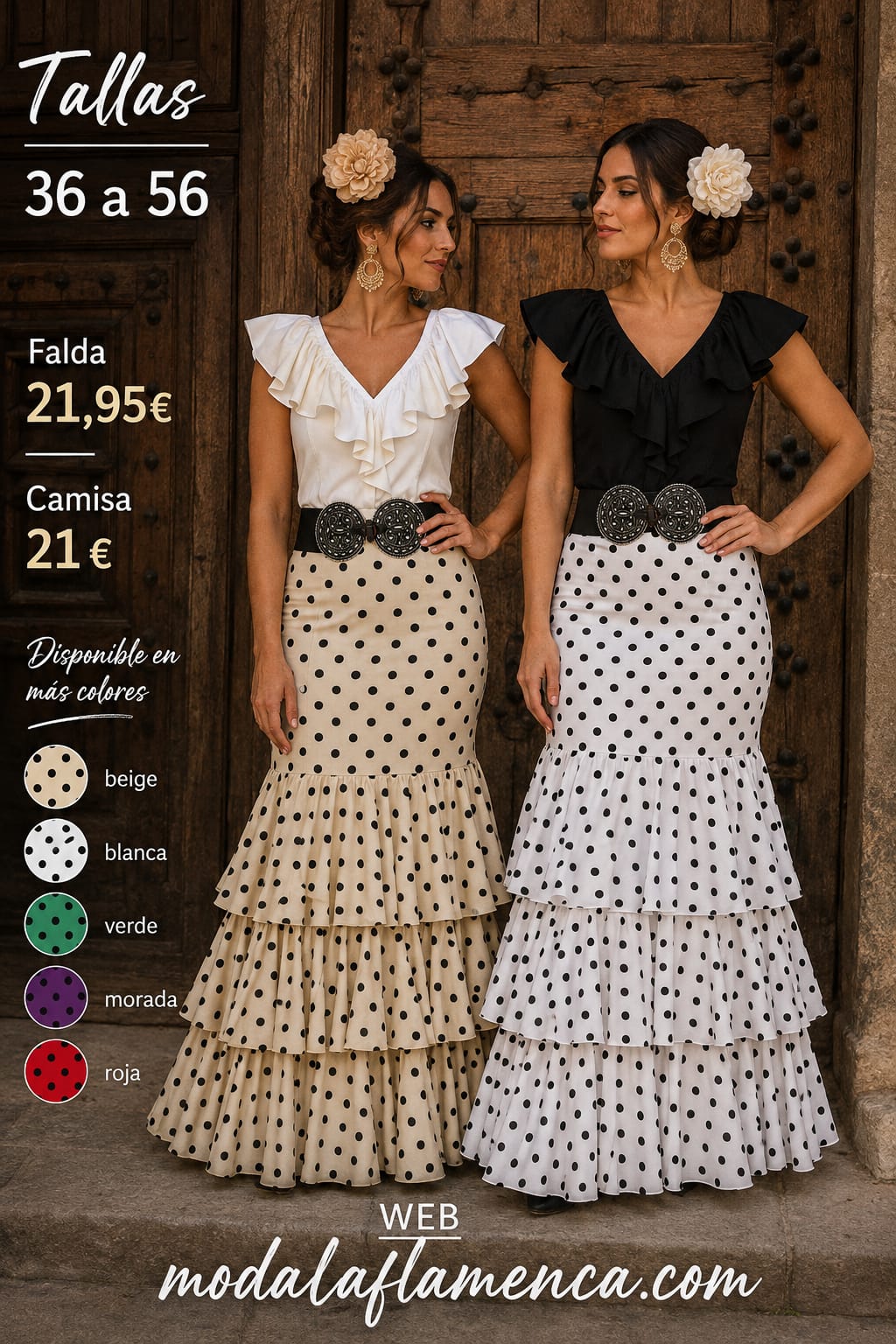 FALDA DE FLAMENCA VOLANTES RECTOS LUNARES