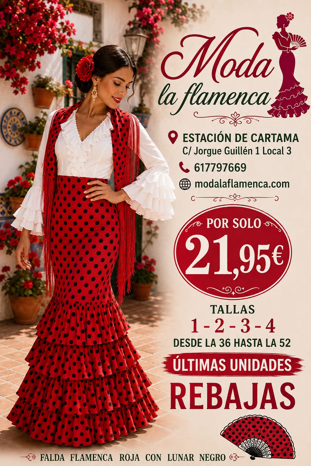 FALDA DE FLAMENCA VOLANTES RECTOS LUNARES