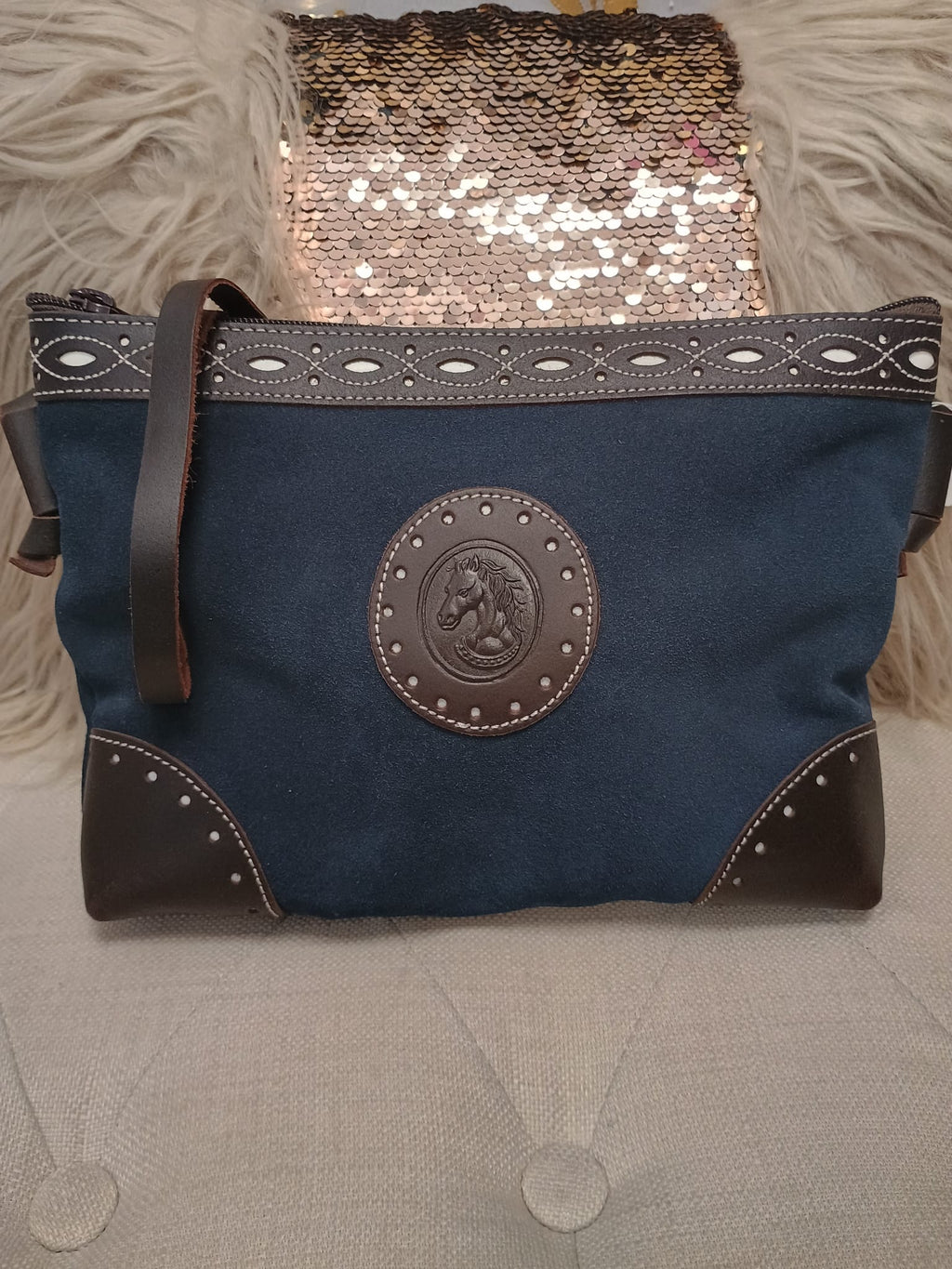 BOLSOS BANDOLERAS DE PIEL DE ANTE CON CIERRE DE CREMALLERA