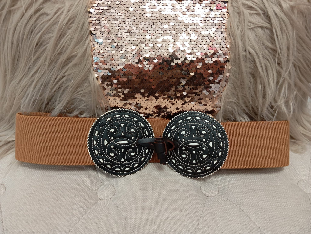 CINTURON ROCIERO ELASTICO DE PIEL CAMEL