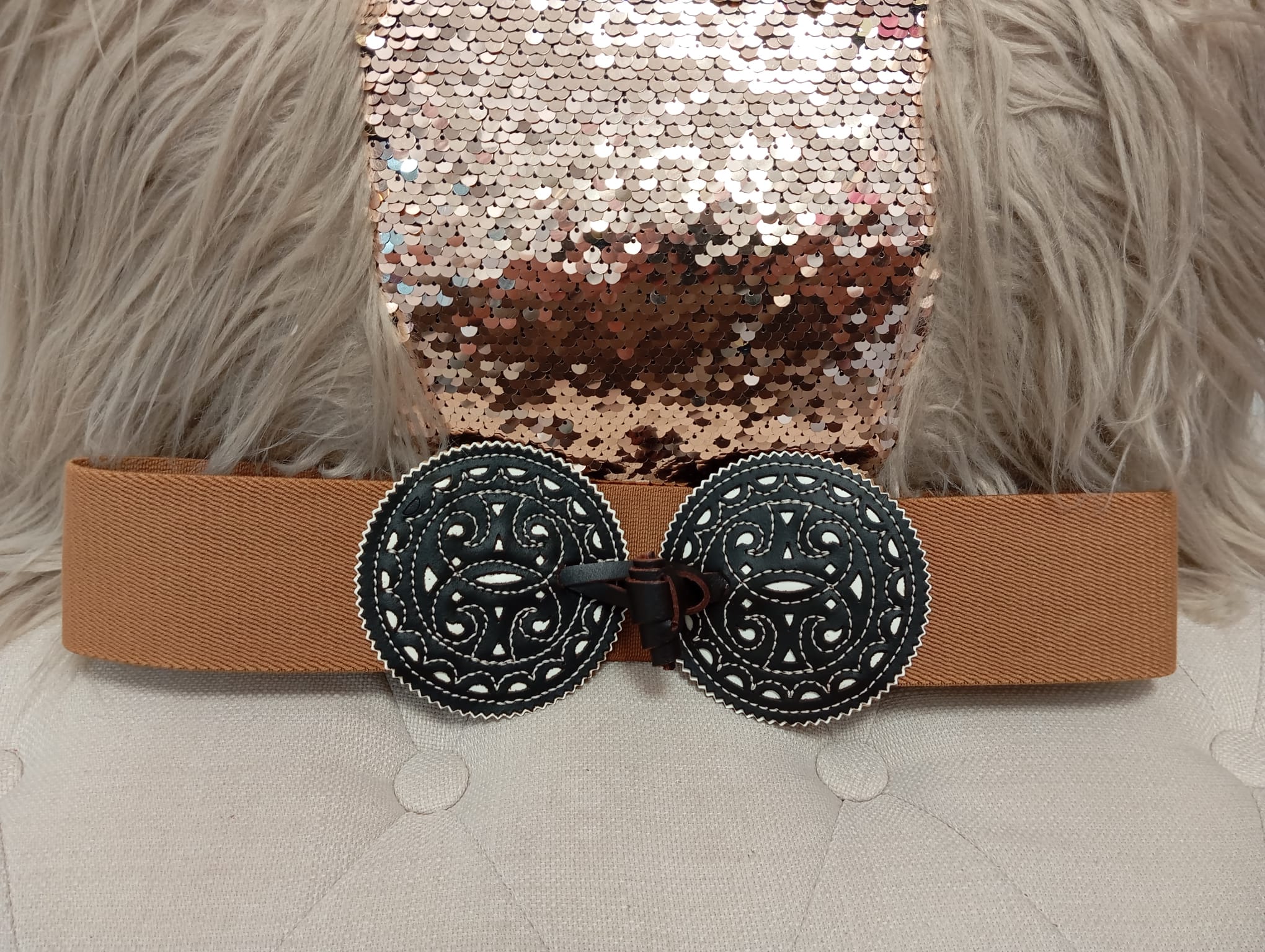 CINTURON ROCIERO ELASTICO DE PIEL CAMEL