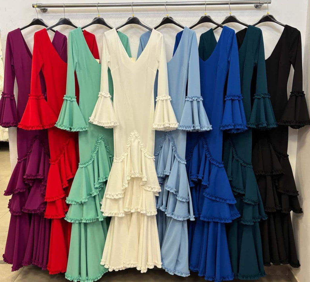 VESTIDO DE FLAMENCA CON VOLANTES DE PICO ELASTICO