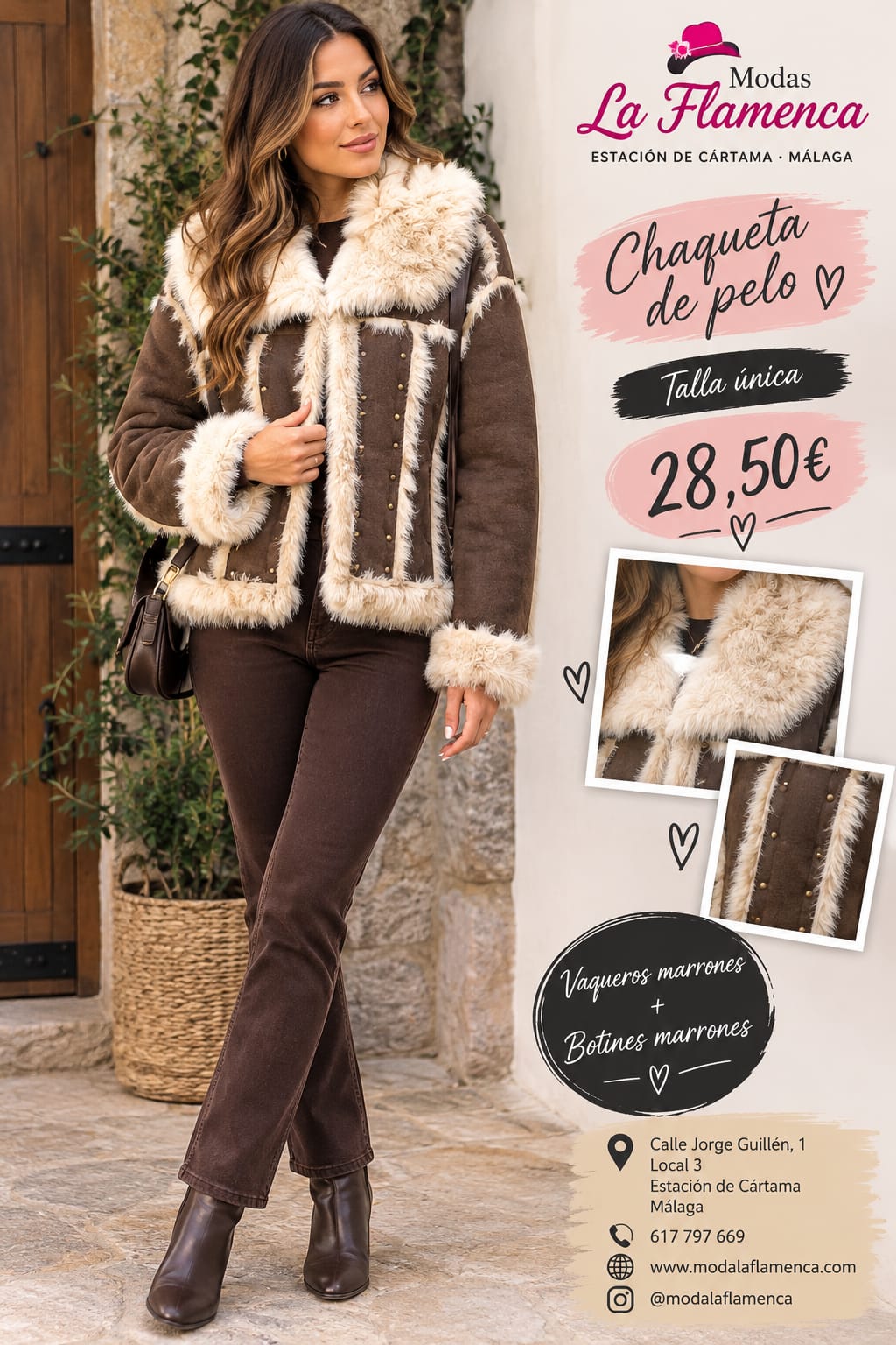 CHAQUETA MARRON POLIPIEL CON PELO