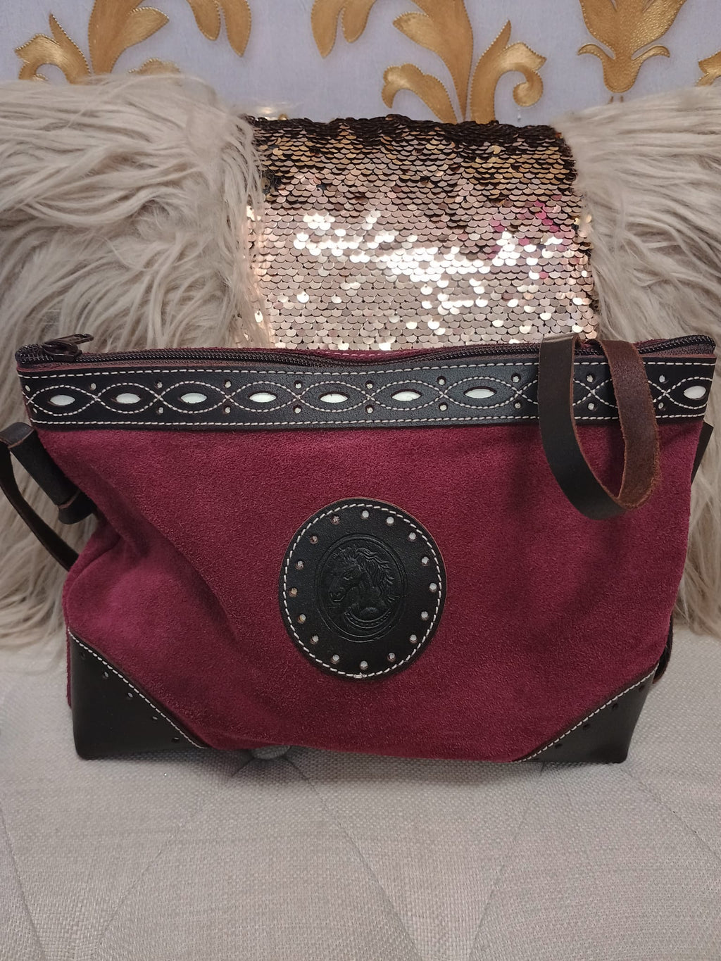 BOLSOS BANDOLERAS DE PIEL DE ANTE CON CIERRE DE CREMALLERA