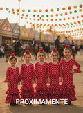 VESTIDO DE FLAMENCA NIÑA ROJO CON LUNAR BLANCO