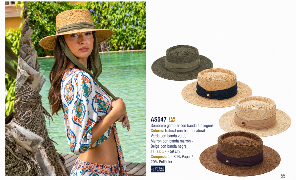 SOMBRERO GAMBLER CON BANDA A PLIEGUES (UNISEX)