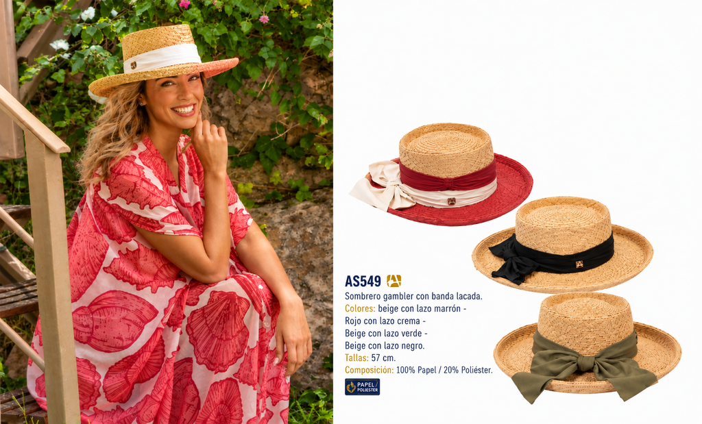 SOMBRERO GAMBLER CON BANDA LACADA ( MODELO DE MUJER)